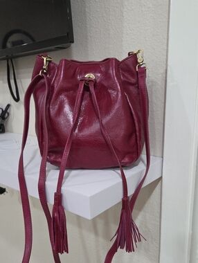 Hobo  Drawstring Bucket Bag in Deep Berry